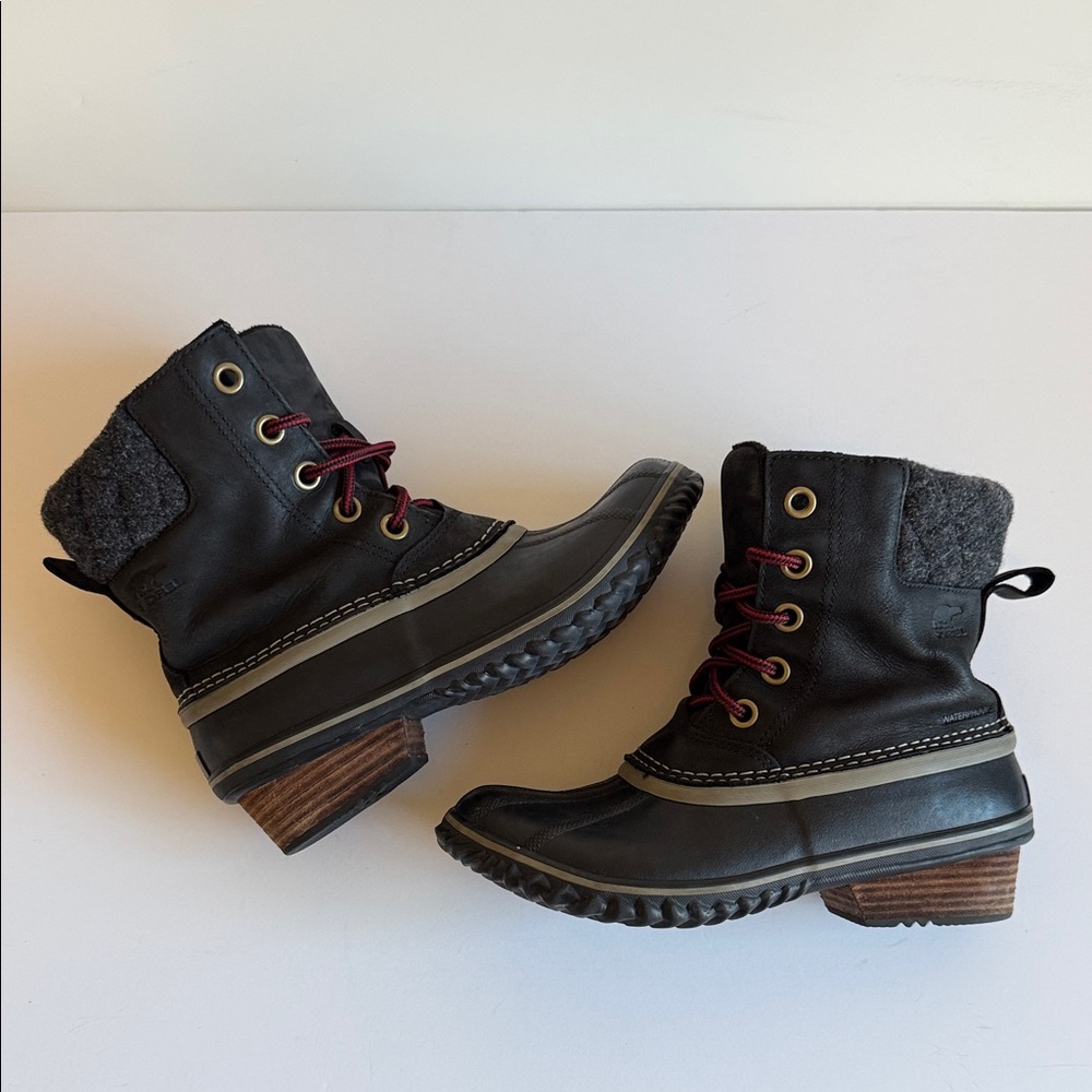Sorel Slimpack II quilted gray wool nubuck leather waterproof winter boots 9